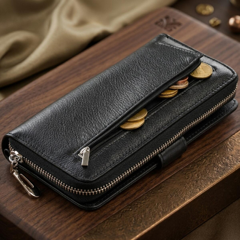 Вертикальний місткий гаманець зі шкіри унісекс ST Leather Чорний