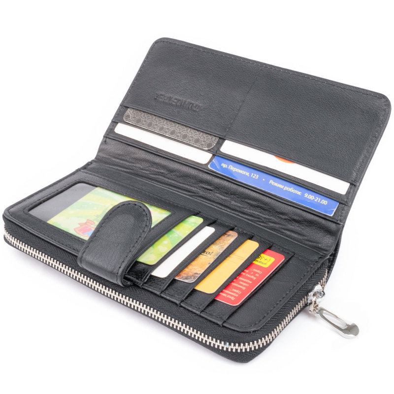 Вертикальный вместительный кошелек из кожи унисекс ST Leather Черный