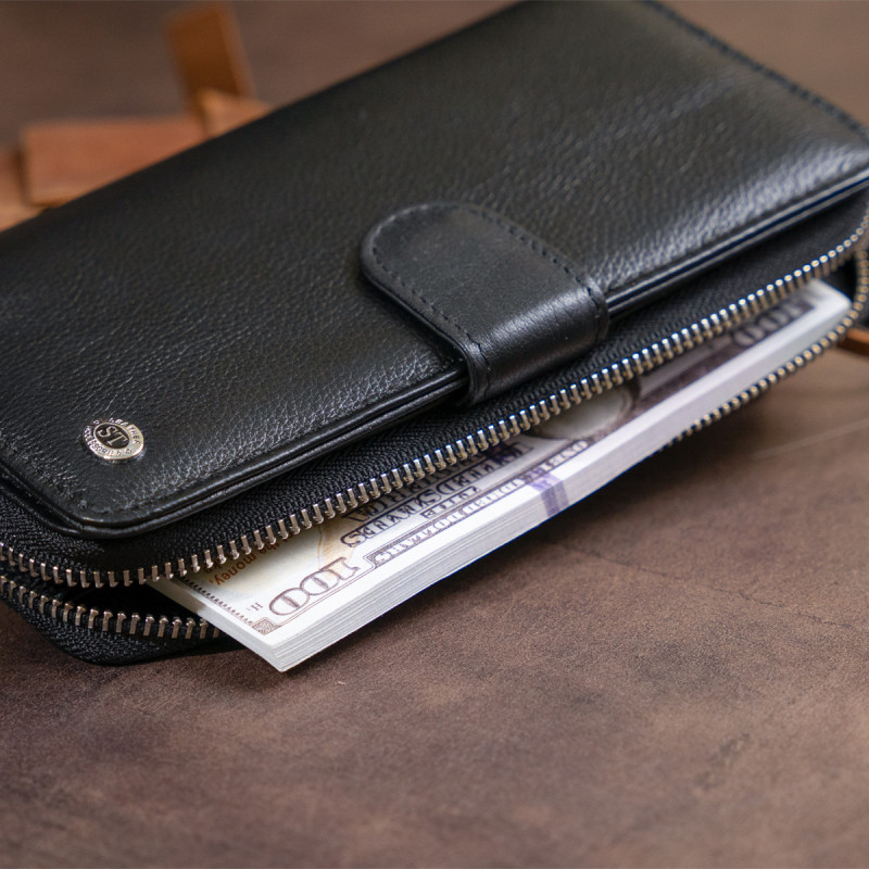 Вертикальный вместительный кошелек из кожи унисекс ST Leather Черный