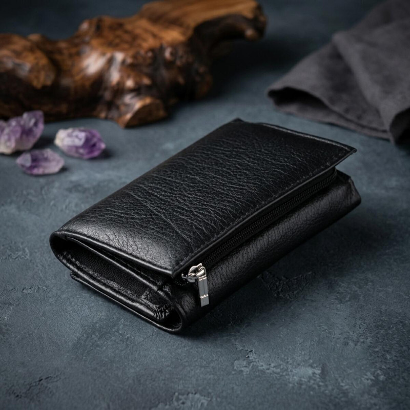 Горизонтальне портмоне зі шкіри унісекс на магніті ST Leather Чорне