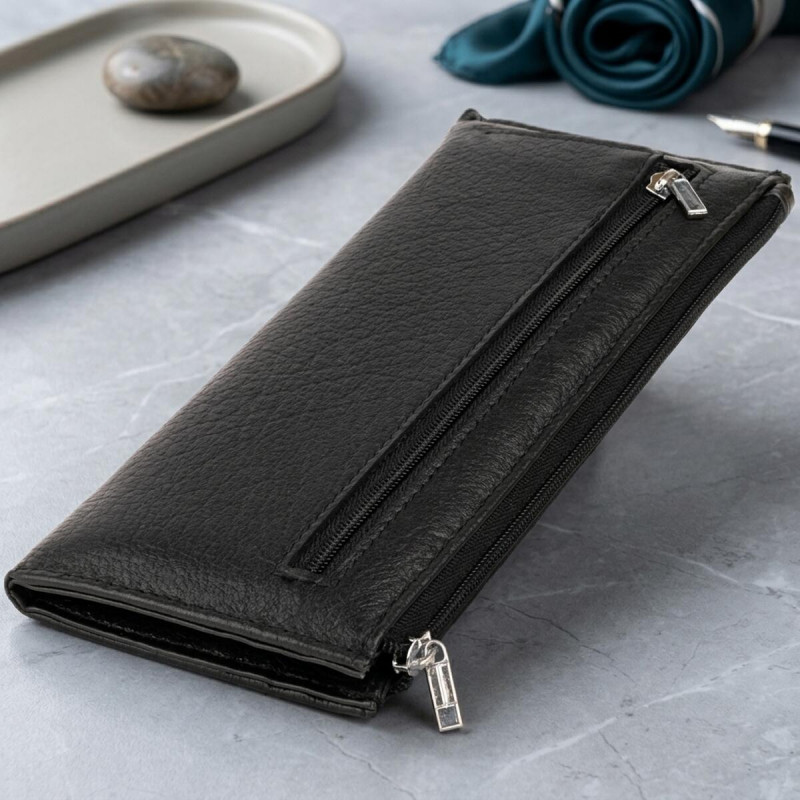 Горизонтальний тонкий гаманець зі шкіри унісекс ST Leather Чорний