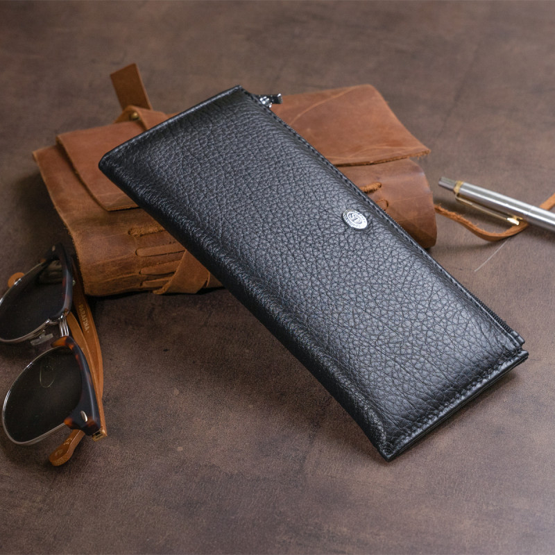 Горизонтальный тонкий кошелек из кожи унисекс ST Leather Черный