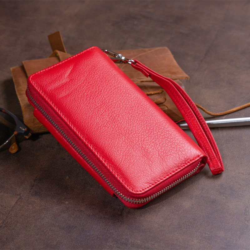 Гаманець зі шкіри на клямці ST Leather Червоний