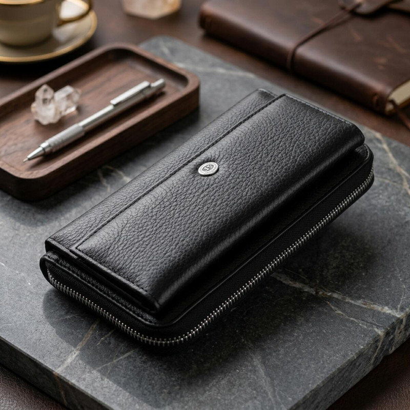 Жіночий шкіряний клатч для карток купюр та документів ST Leather Чорний