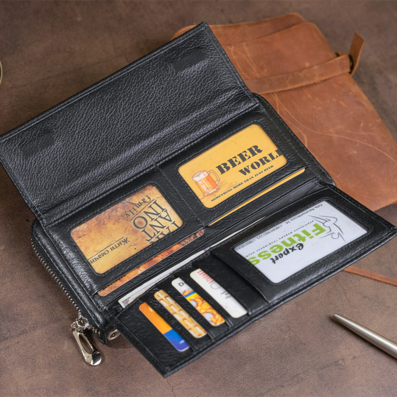 Жіночий шкіряний клатч для карток купюр та документів ST Leather Чорний
