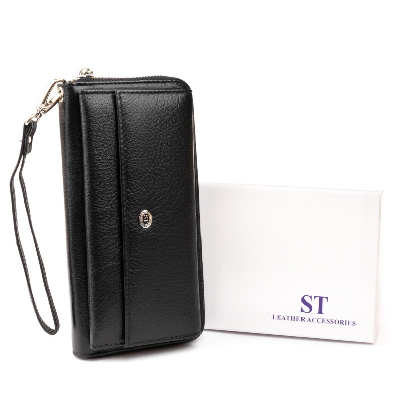 Жіночий шкіряний клатч для карток купюр та документів ST Leather Чорний