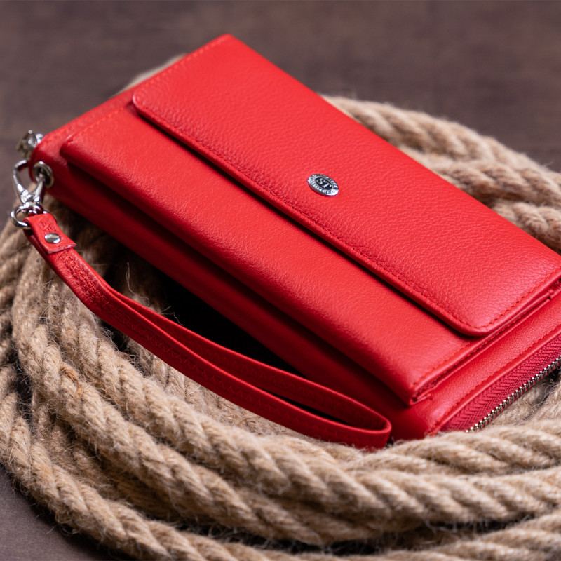 Жіночий шкіряний клатч для карток купюр та телефона ST Leather Червоний