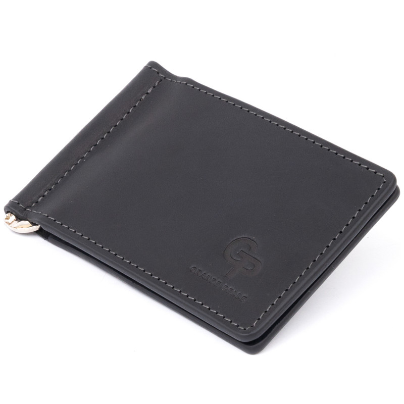 Стильний затискач для грошей без застібки GRANDE PELLE Чорний