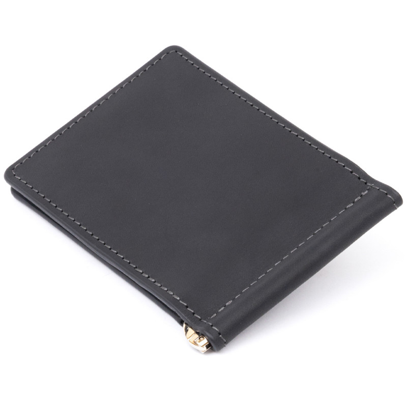 Стильний затискач для грошей без застібки GRANDE PELLE Чорний