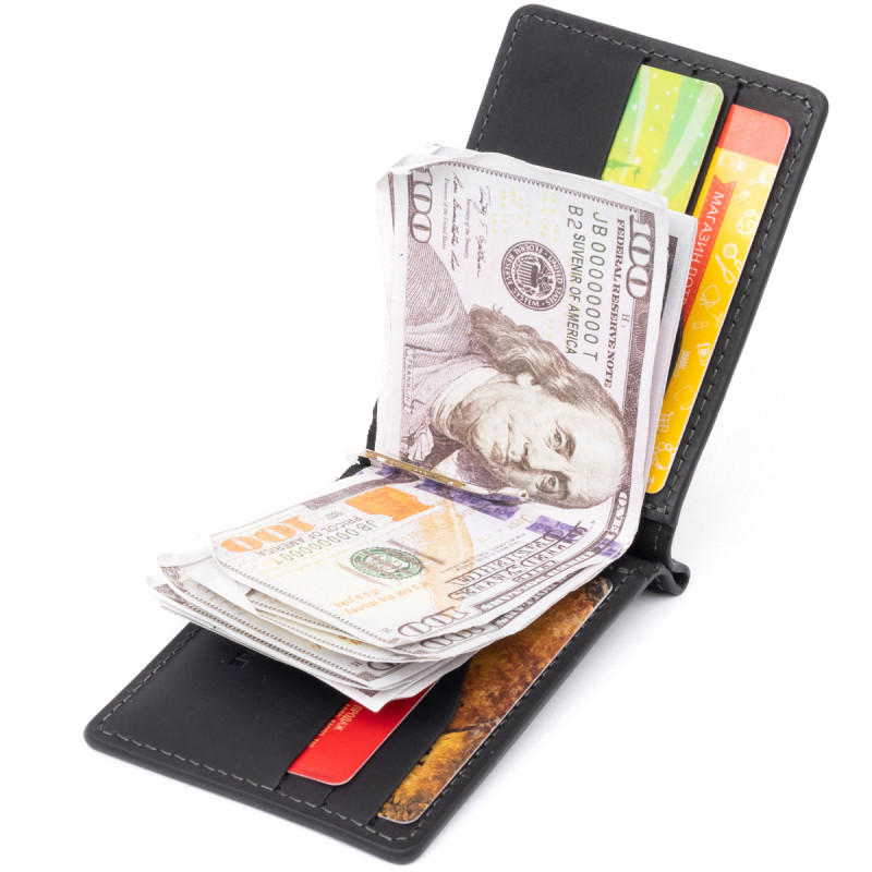 Стильний затискач для грошей без застібки GRANDE PELLE Чорний