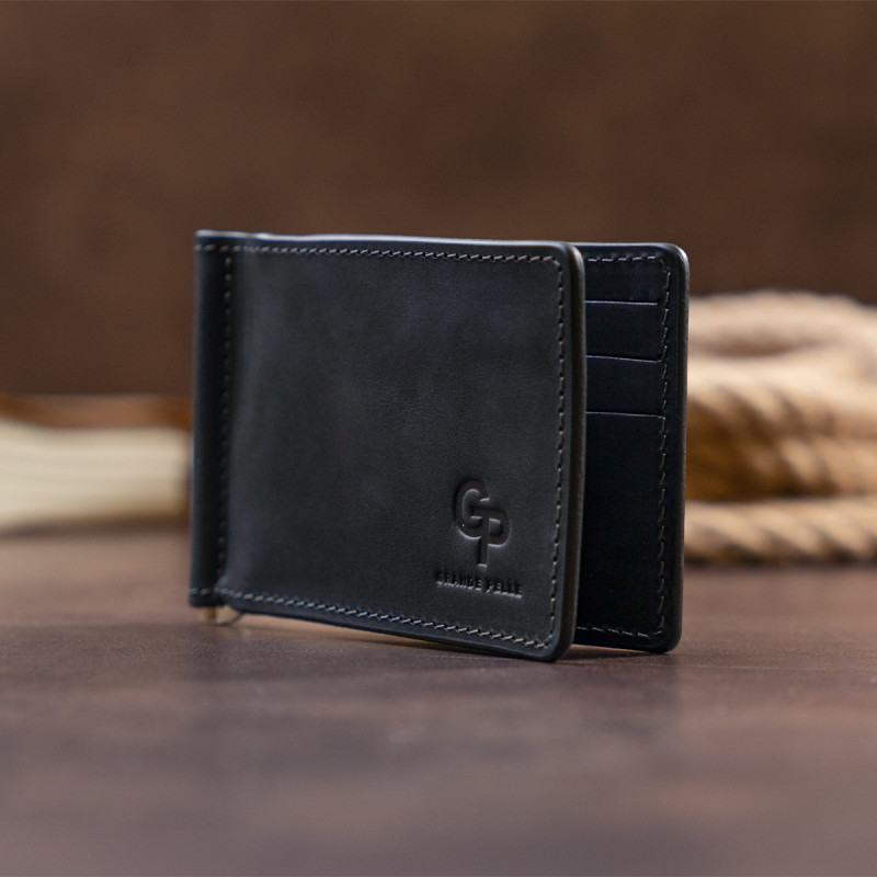 Стильний затискач для грошей без застібки GRANDE PELLE Чорний