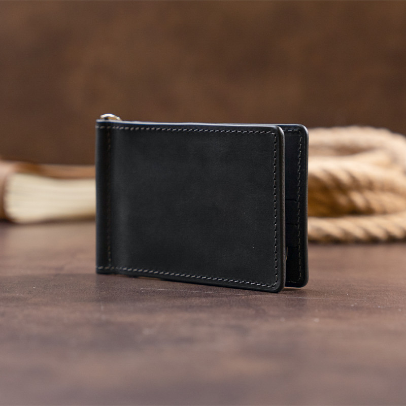 Стильний затискач для грошей без застібки GRANDE PELLE Чорний