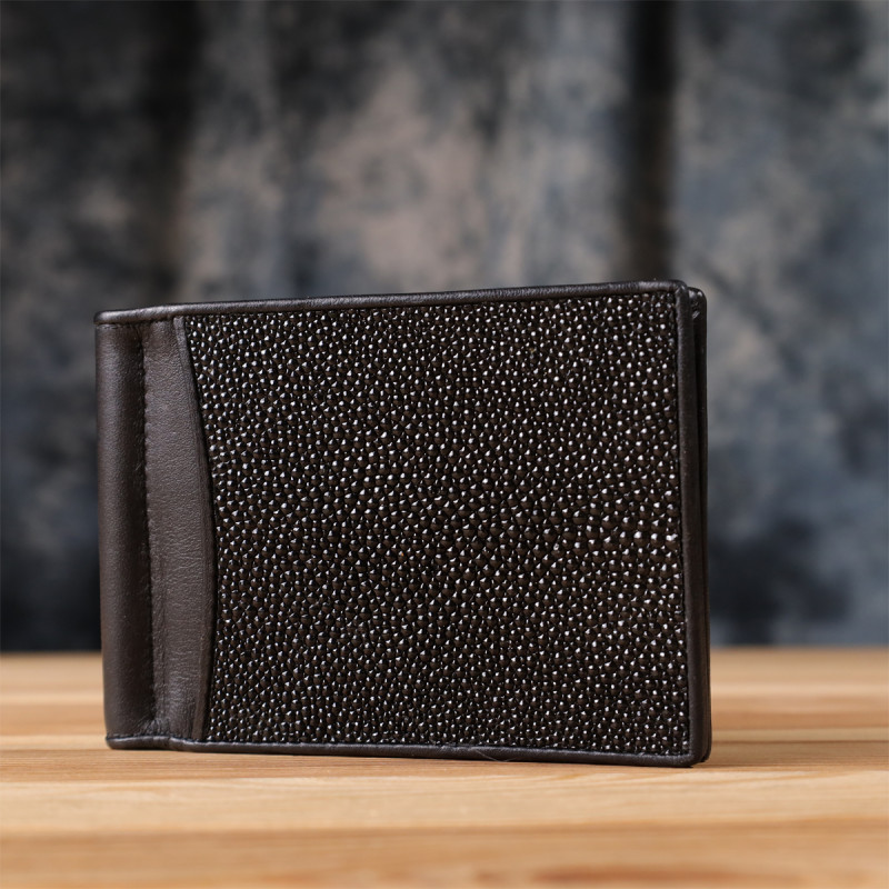 Зажим для денег STINGRAY LEATHER из натуральной кожи морского ската Черный