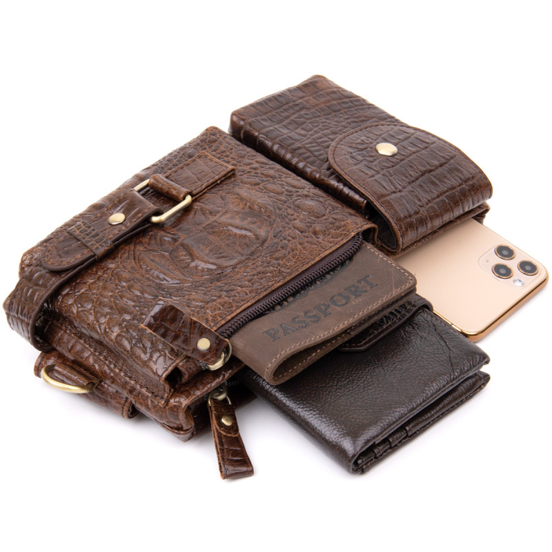 Бананка поясная под кожу рептилии унисекс Vintage Коричневая