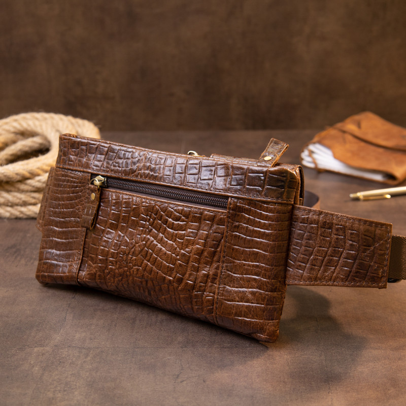 Бананка поясная под кожу рептилии унисекс Vintage Коричневая