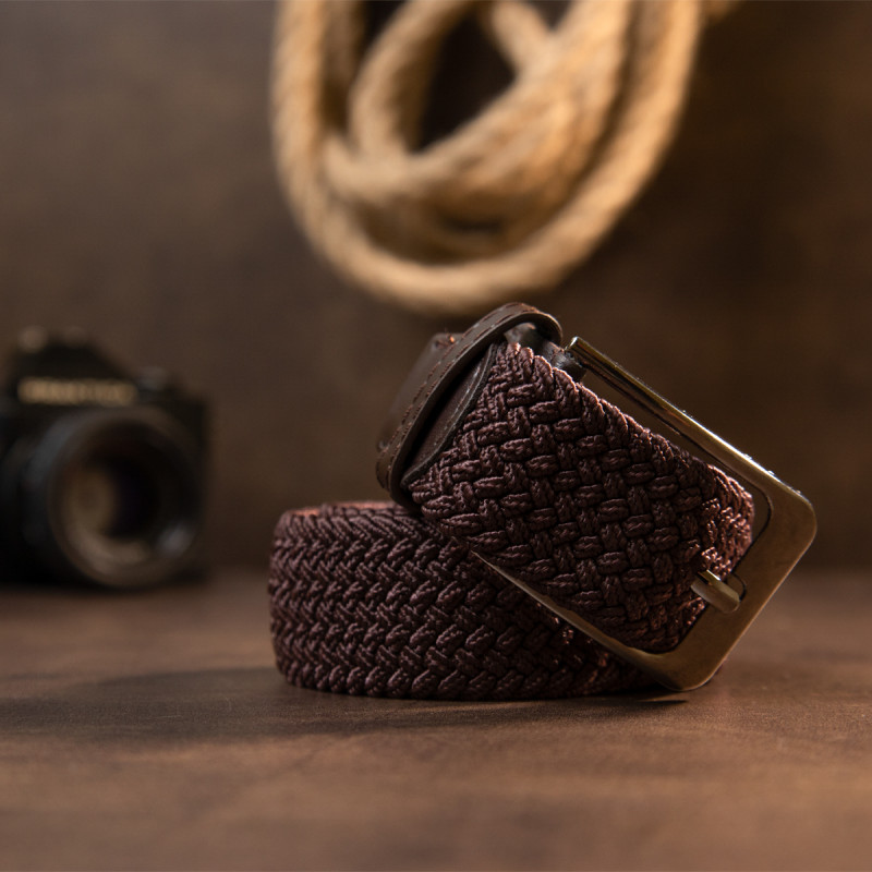 Текстильний чоловічий ремінь класика Vintage Коричневий