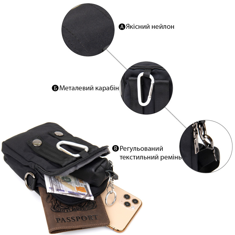 Сумка на пояс нейлон Vintage Чорна