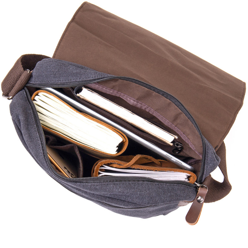 Сумка почтальонка текстильная Vintage Черная