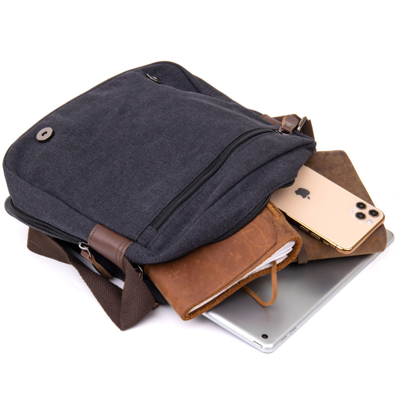 Сумка почтальонка текстильная Vintage Черная