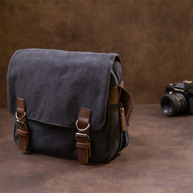 Сумка почтальонка текстильная Vintage Черная