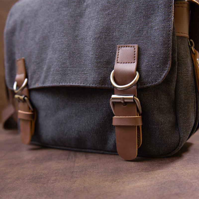 Сумка почтальонка текстильная Vintage Черная