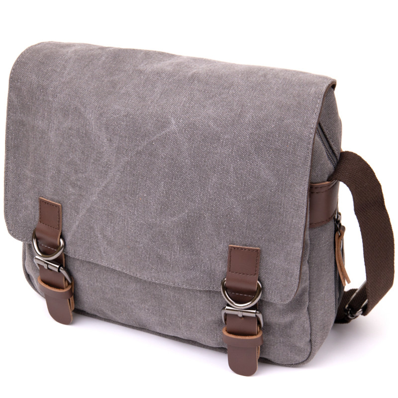 Сумка почтальонка текстильная Vintage Серая