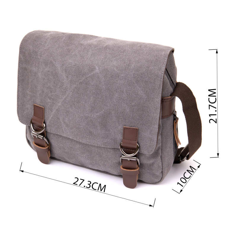 Сумка почтальонка текстильная Vintage Серая