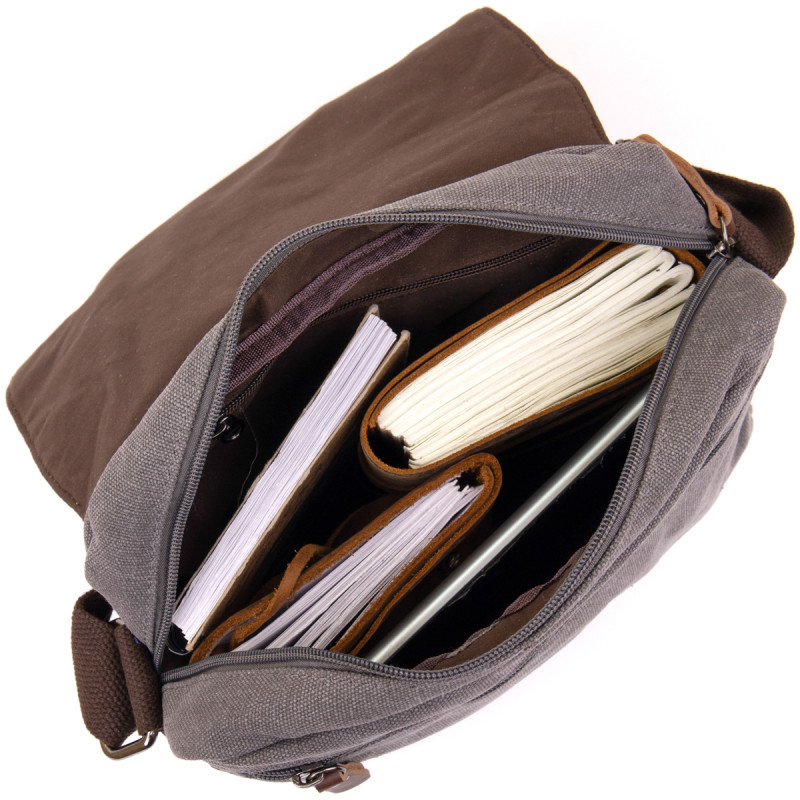 Сумка почтальонка текстильная Vintage Серая