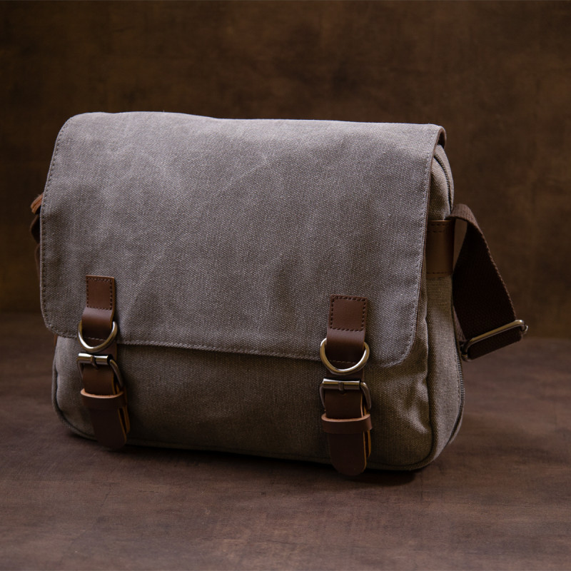 Сумка почтальонка текстильная Vintage Серая