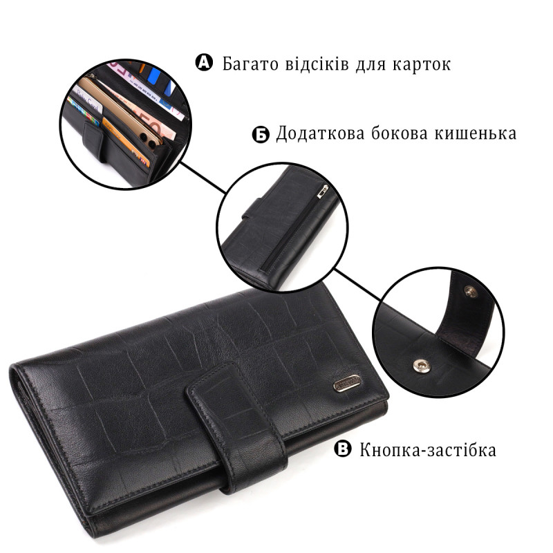 Классическое вертикальное мужское портмоне из натуральной кожи с тиснением CANPELLINI Черное