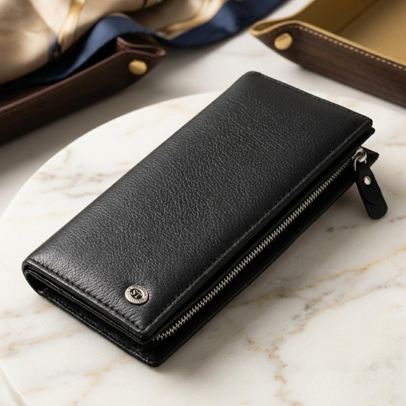 Практичный кожаный кошелек-клатч ST Leather  Черный