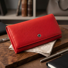 Жіночий шкіряний гаманець для карток купюр та монет ST Leather Червоний