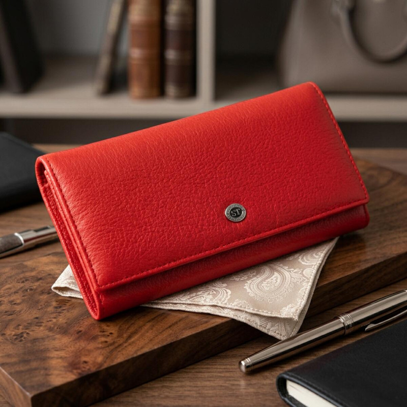 Жіночий шкіряний гаманець для карток купюр та монет ST Leather Червоний