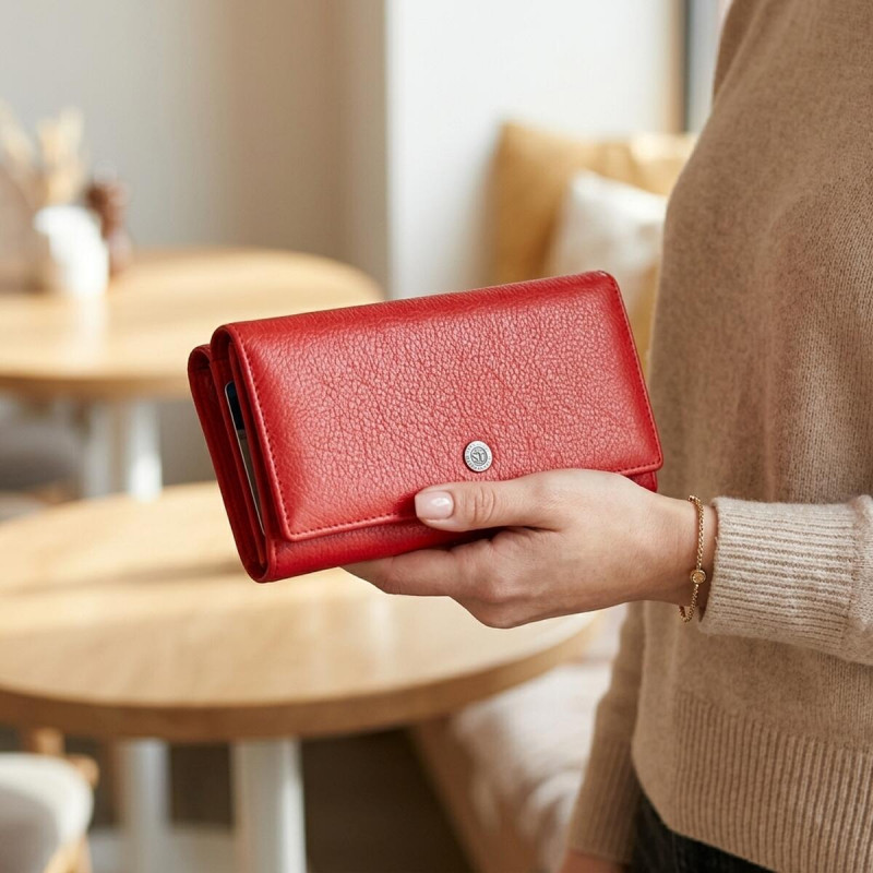 Жіночий шкіряний гаманець для карток купюр та монет ST Leather Червоний