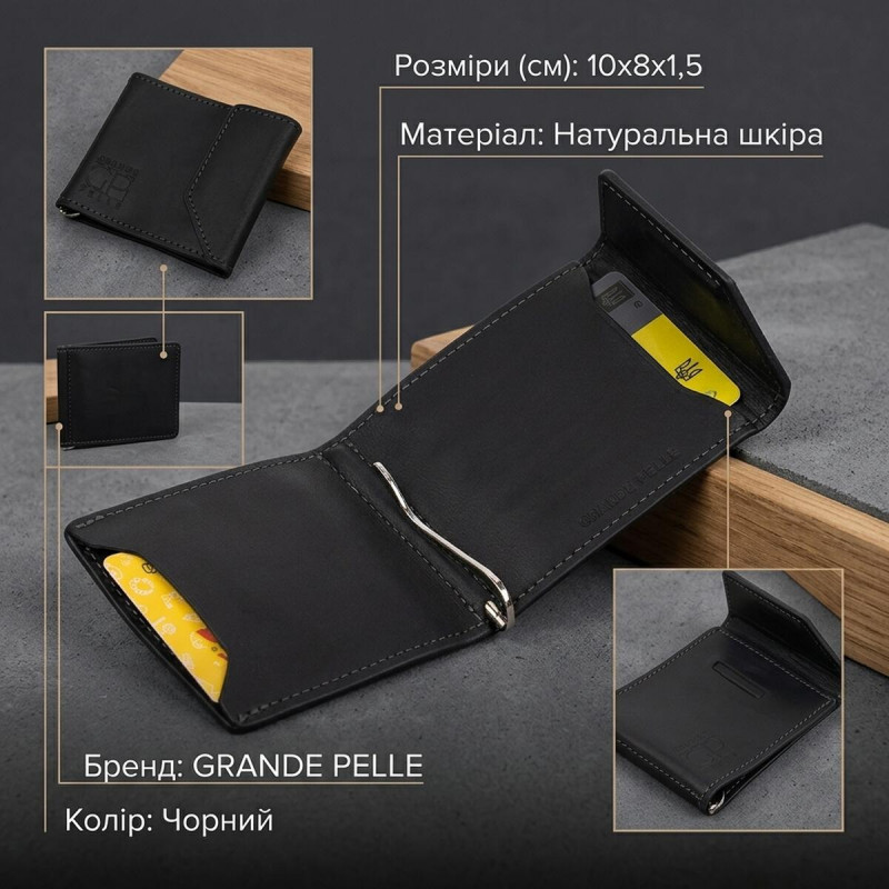 Мужской практичный зажим для денег GRANDE PELLE Черный