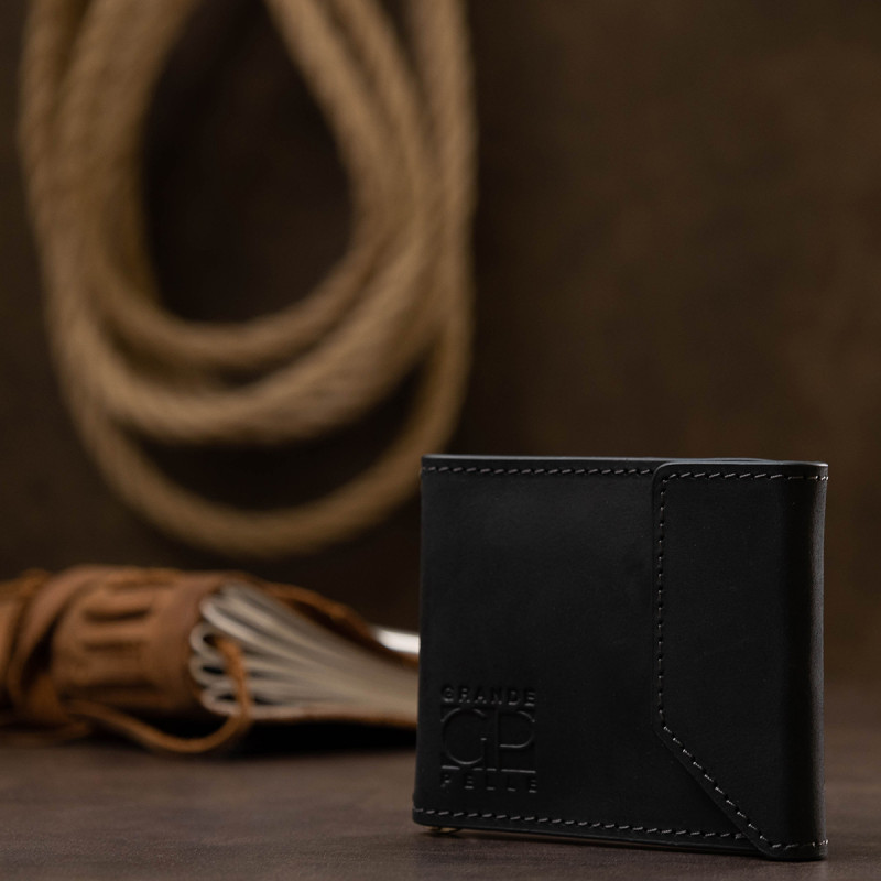 Мужской практичный зажим для денег GRANDE PELLE Черный