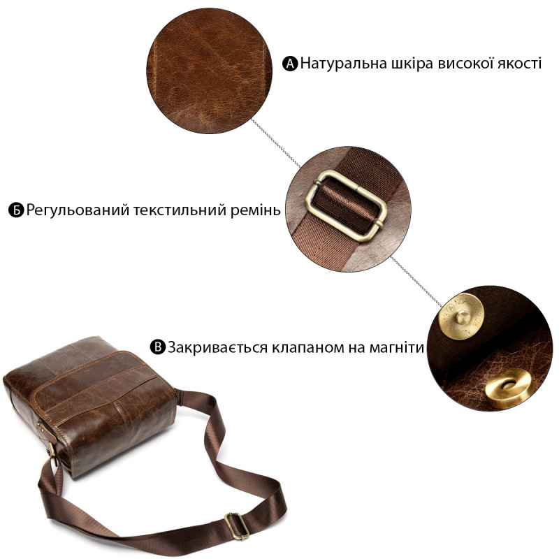 Сумка Vintage из натуральной гладкой кожи Коричневая