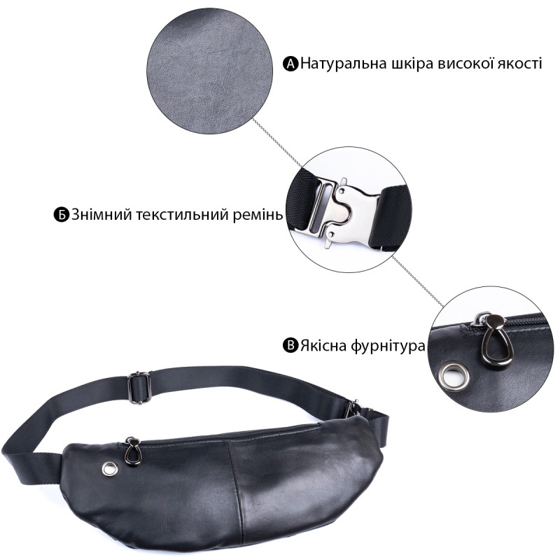 Поясна сумка з натуральної шкіри Vintage Чорна