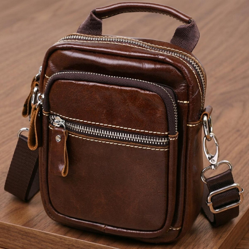 Невелика чоловіча сумка із натуральної шкіри Vintage Коричневий