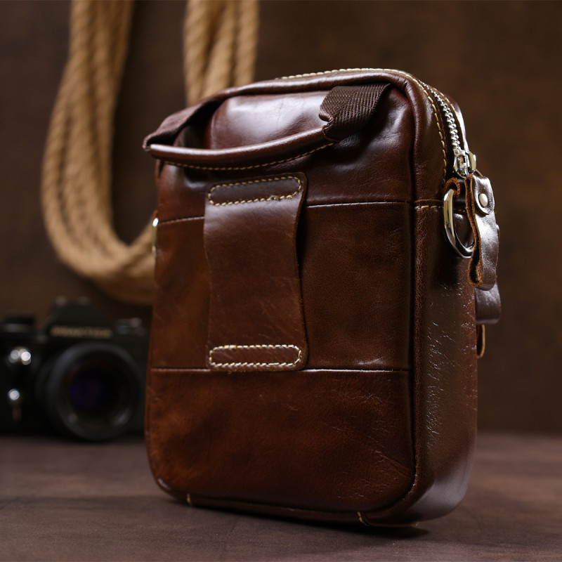 Невелика чоловіча сумка із натуральної шкіри Vintage Коричневий