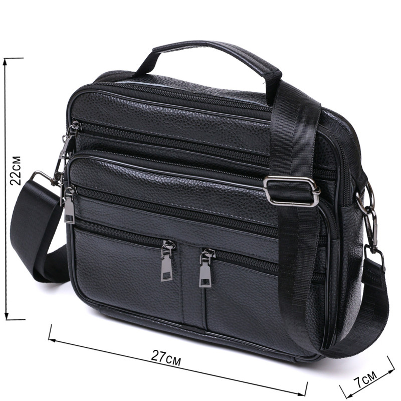 Практичная кожаная мужская сумка Vintage Черный