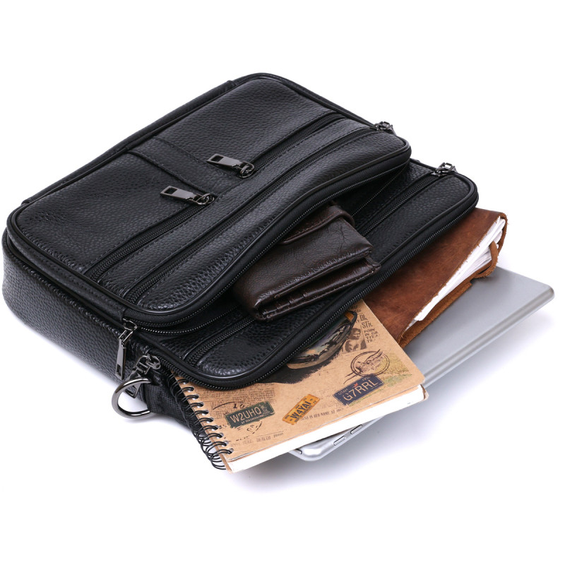 Практичная кожаная мужская сумка Vintage Черный