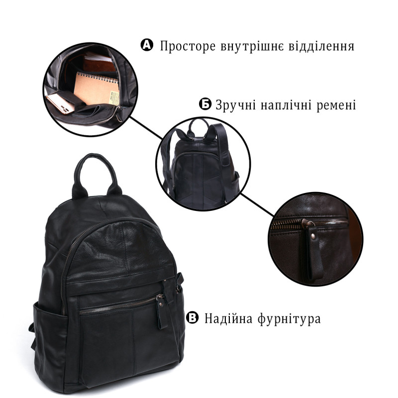 Функциональный кожаный рюкзак Vintage Черный