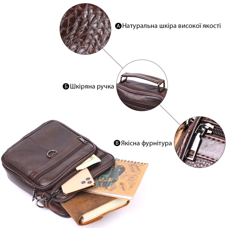 Практичная мужская сумка кожаная Vintage Коричневая