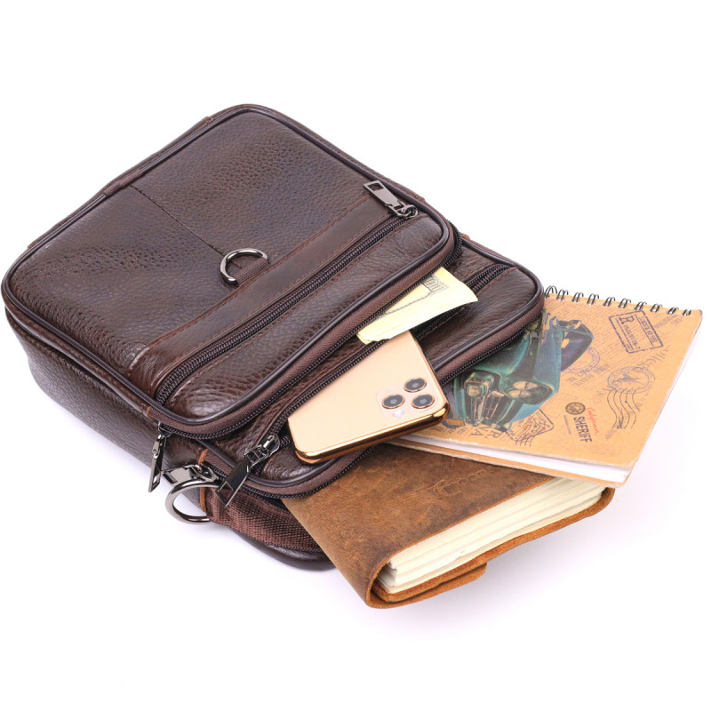 Практичная мужская сумка кожаная Vintage Коричневая