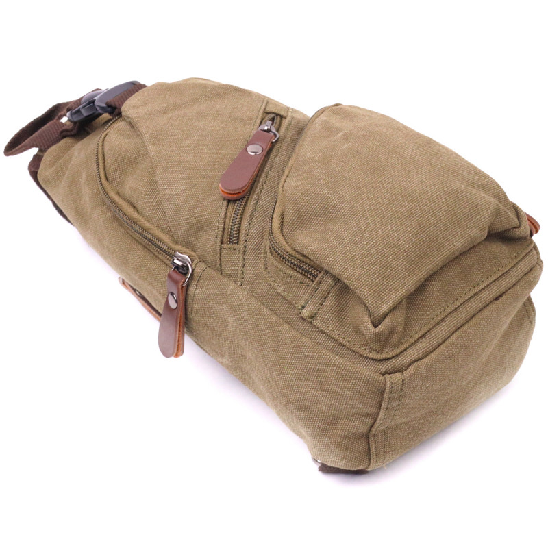 Сумка через плечо с USB кабелем мужская из плотного текстиля Vintage Оливковая