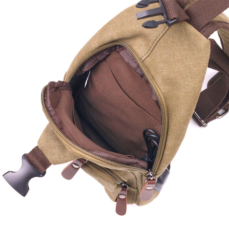 Сумка через плечо с USB кабелем мужская из плотного текстиля Vintage Оливковая