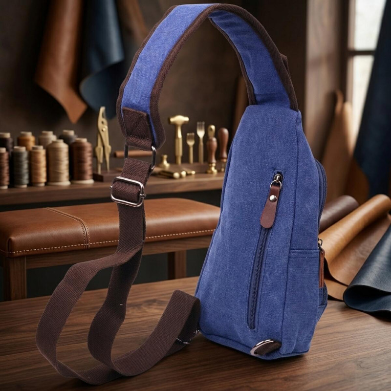 Сумка з USB кабелем через плече із щільного текстилю Vintage Синя