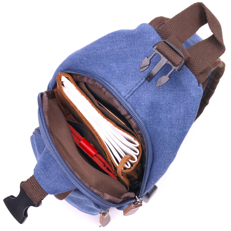 Сумка с USB кабелем через плечо из плотного текстиля Vintage Синяя