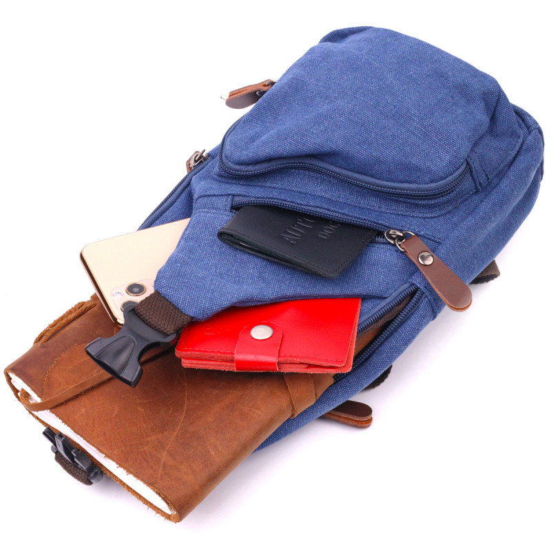 Сумка с USB кабелем через плечо из плотного текстиля Vintage Синяя